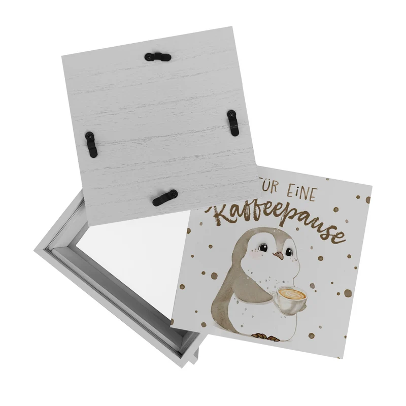 Pinguin mit Cappuccino Spardose mit Spruch Für eine Kaffeepause
