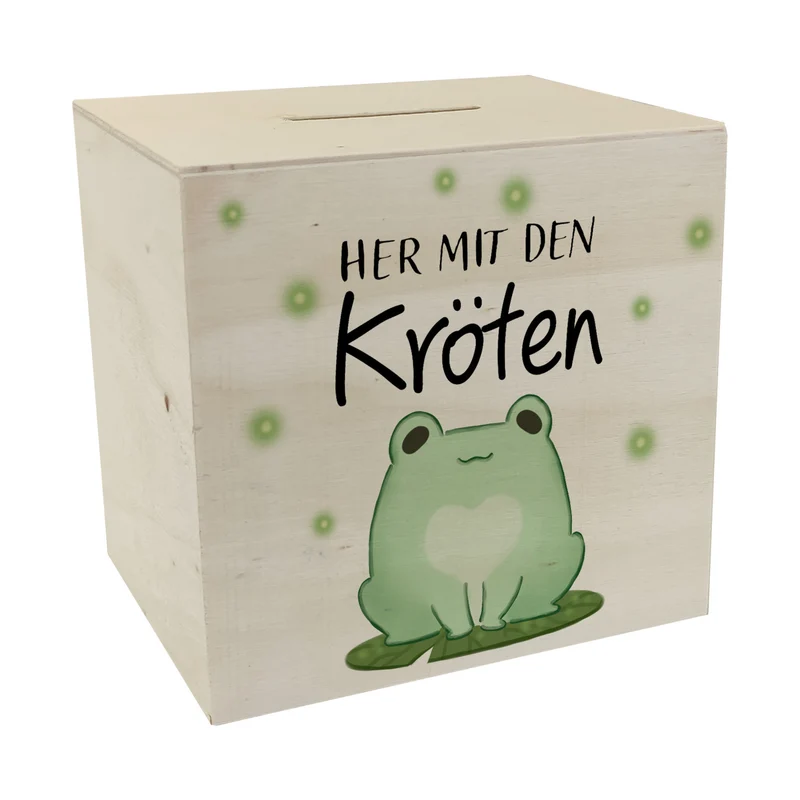 Frosch Spardose mit Spruch Her mit den Kröten