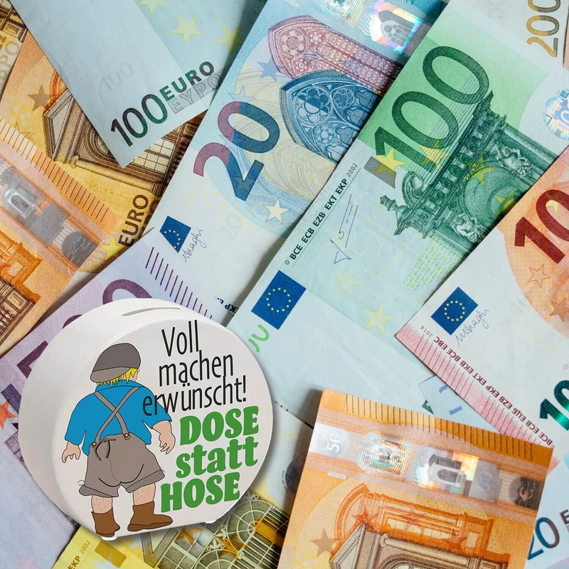 Volle Lederhose Spardose mit Spruch - Dose statt Hose