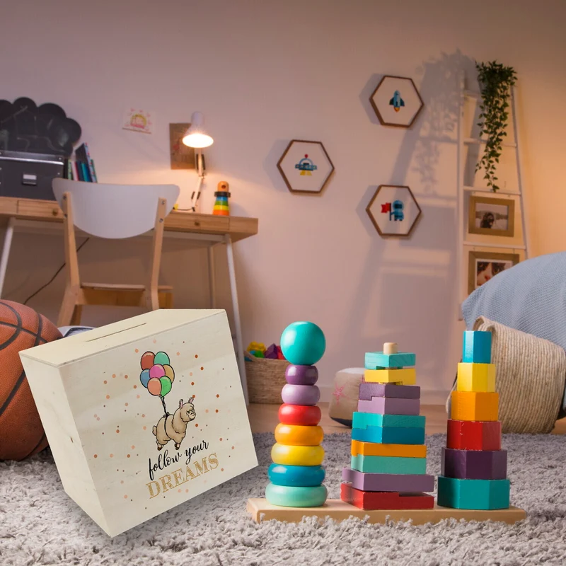 Spardose mit niedlichem Lama-Motiv und Spruch - Follow your dreams