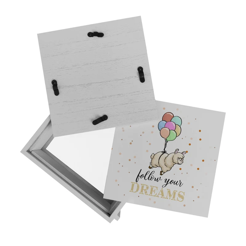 Spardose mit niedlichem Lama-Motiv und Spruch - Follow your dreams