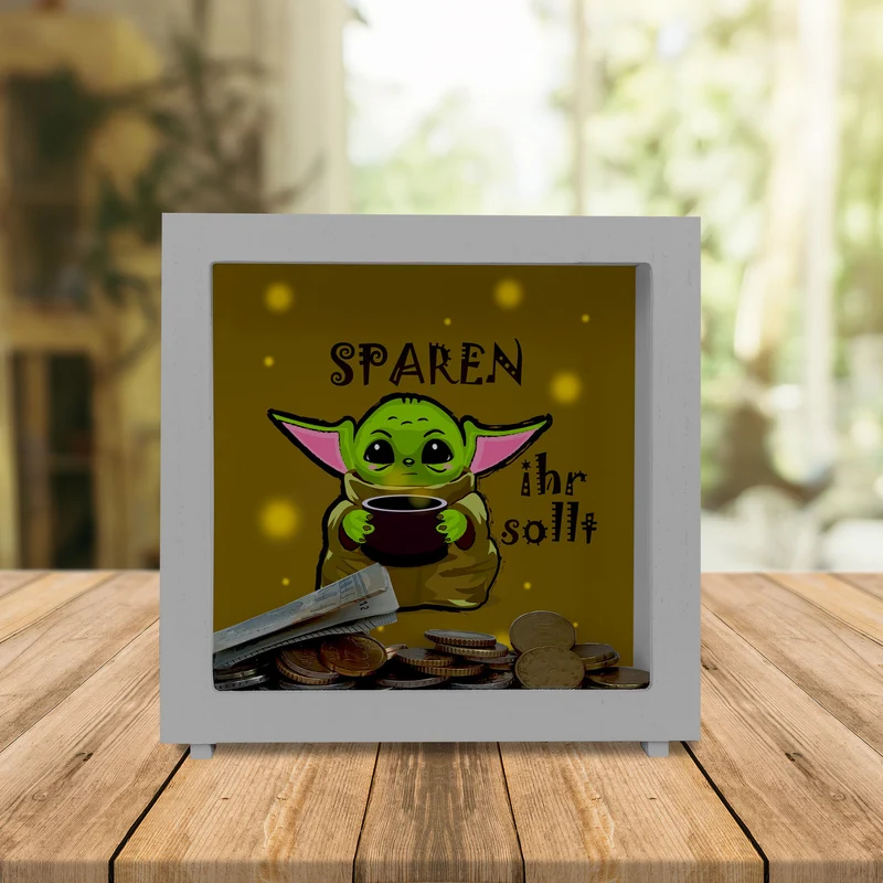 Science-Fiction Spardose mit Spruch Sparen ihr sollt