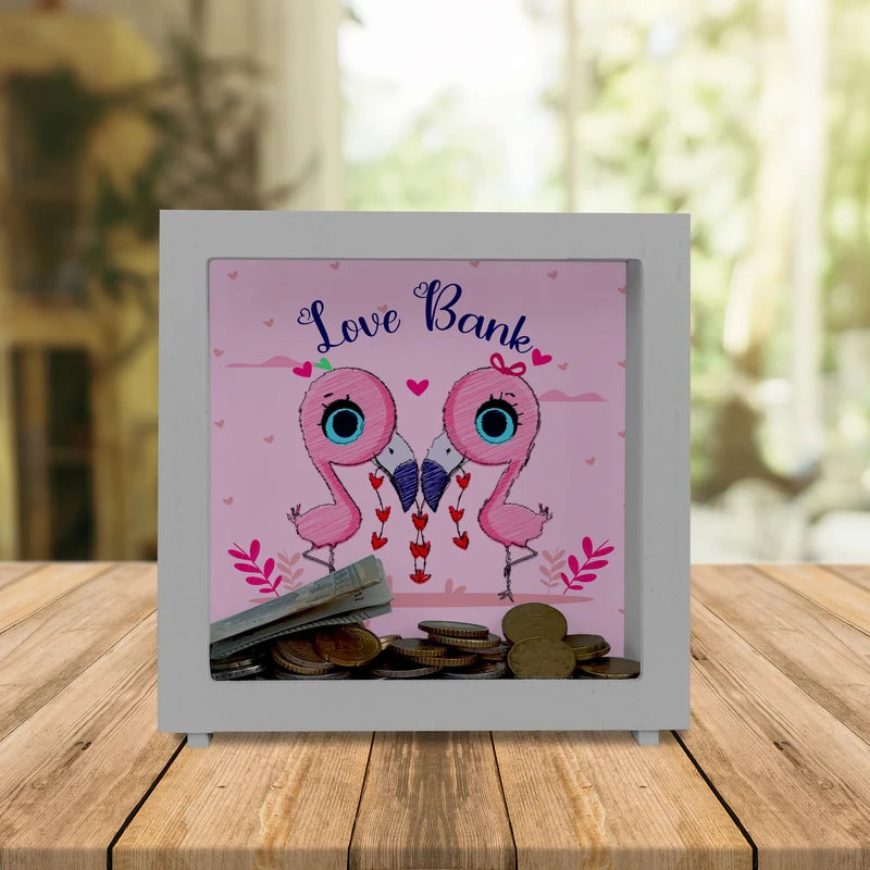 Flamingo Spardose in rosa mit Spruch Love Bank