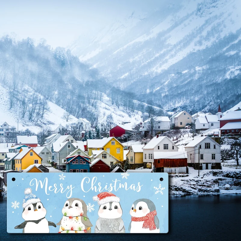 Baby Pinguin Metallschild mit Spruch Merry Christmas