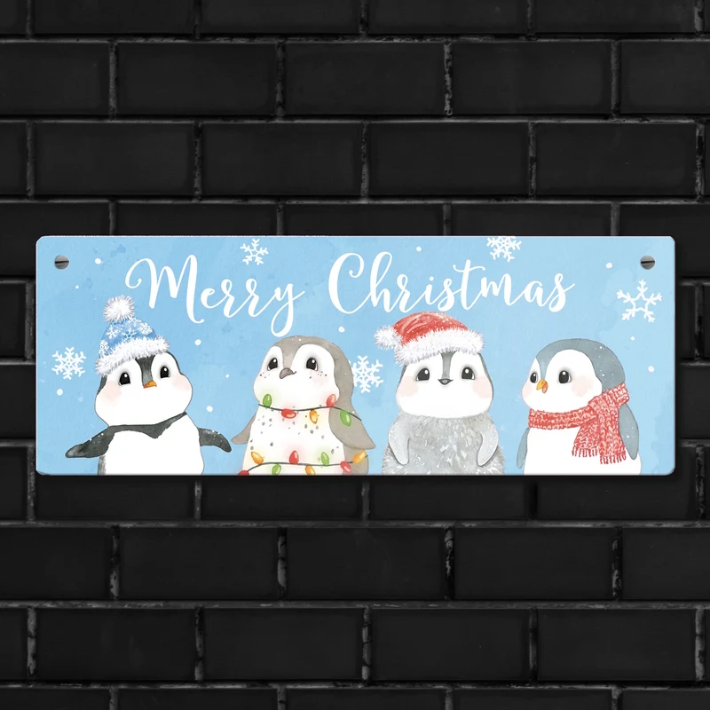 Baby Pinguin Metallschild mit Spruch Merry Christmas