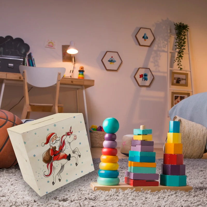 Weihnachtsmann auf Einhorn Spardose