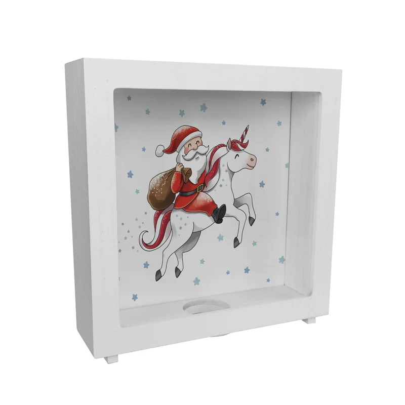 Weihnachtsmann auf Einhorn Spardose