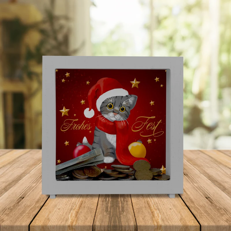 Frohes Fest Weihnachten Spardose mit Katze