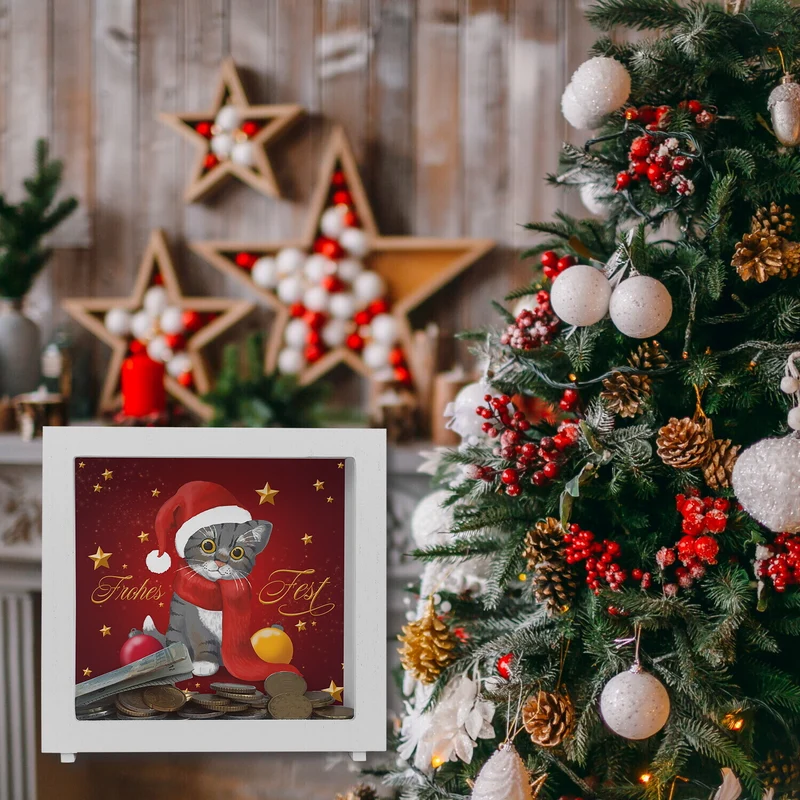 Frohes Fest Weihnachten Spardose mit Katze