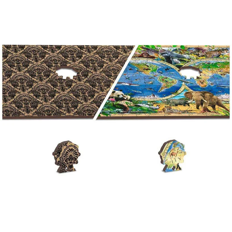 Wildtiere und Weltkarte Puzzle mit 150 Teilen aus Holz