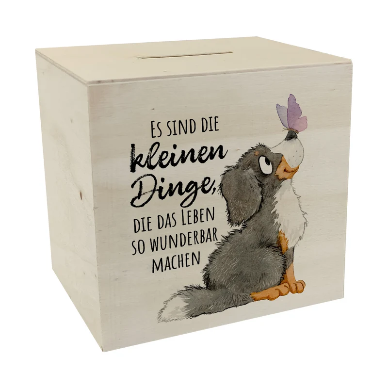 Hund Spardose mit Spruch Die kleinen Dinge machen das Leben so wunderbar