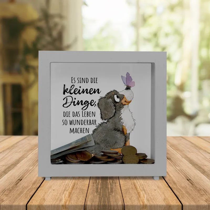 Hund Spardose mit Spruch Die kleinen Dinge machen das Leben so wunderbar