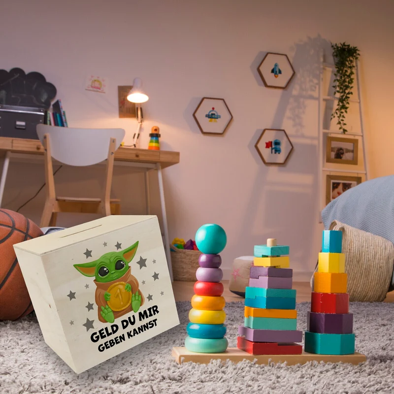 Baby-Alien Spardose mit Spruch Geld du mir geben kannst