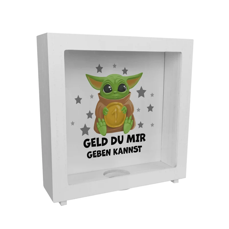 Baby-Alien Spardose mit Spruch Geld du mir geben kannst