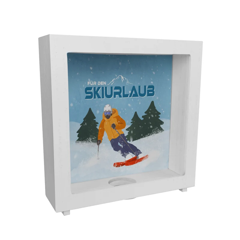 Für den Skiurlaub Spardose mit coolem Skifahrer