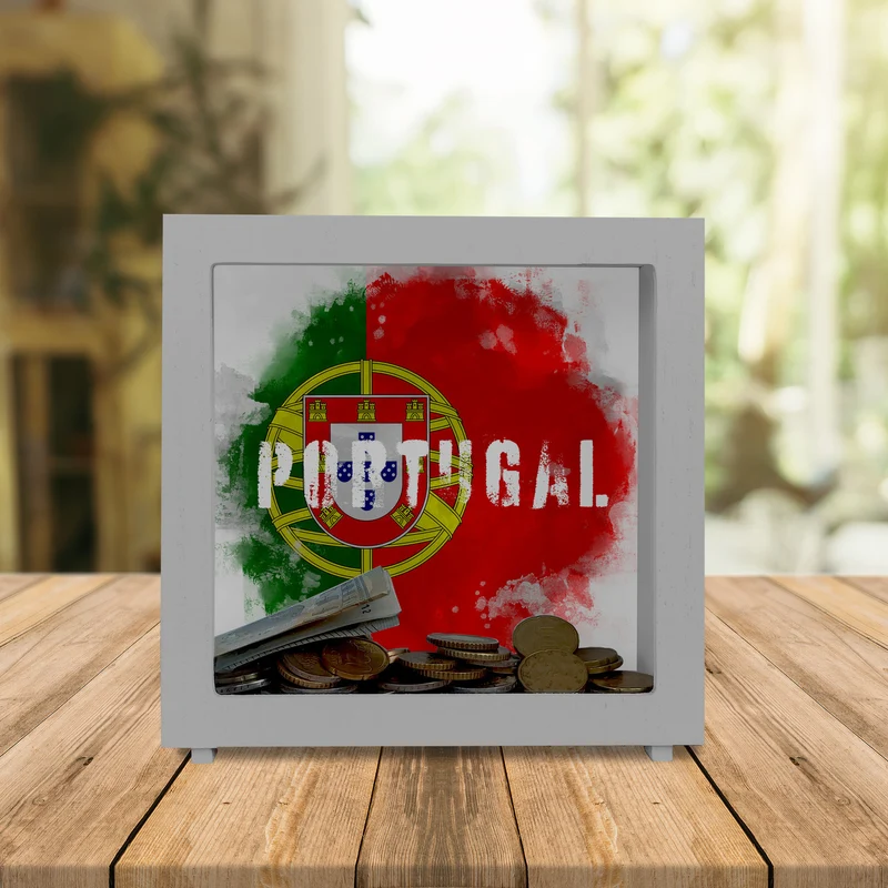 Spardose mit Portugal-Flagge im Used Look - Sparschwein für Urlauber