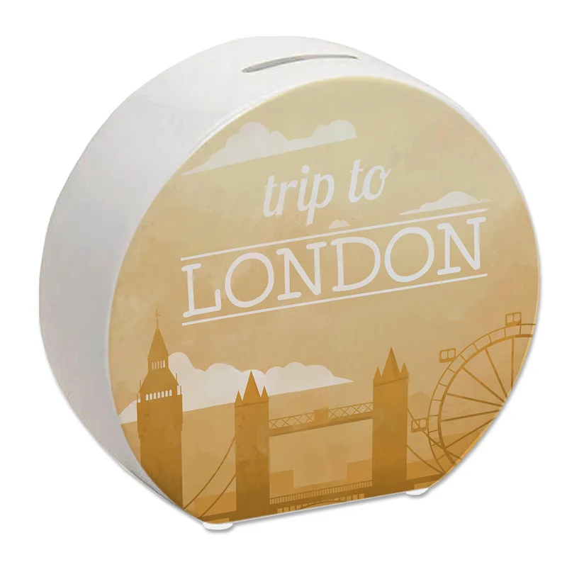 Spardose mit schönem Motiv und Text - Trip to London