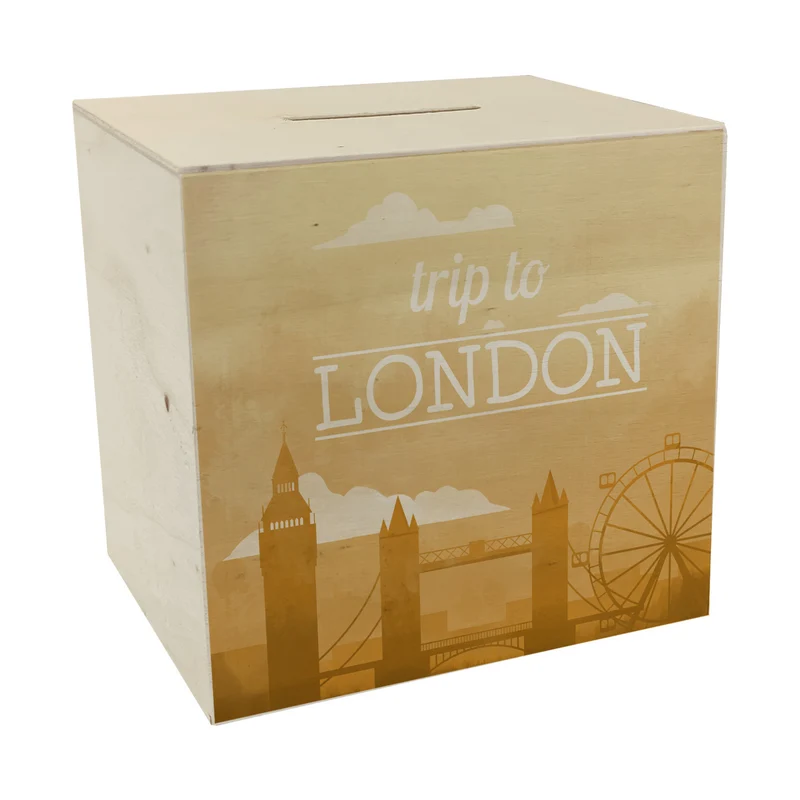 Spardose mit schönem Motiv und Text - Trip to London