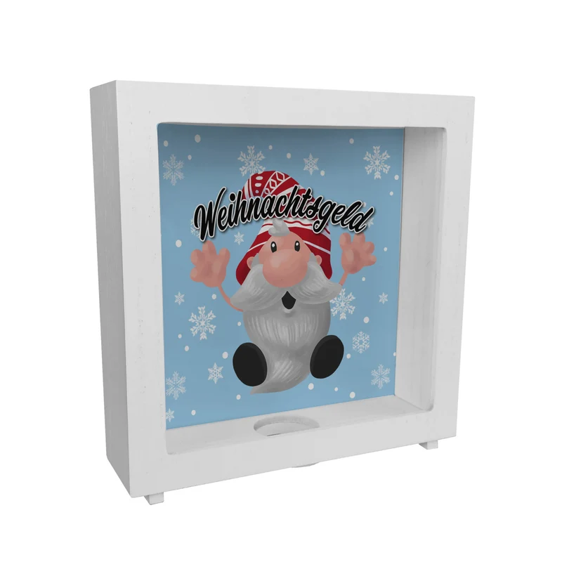 Weihnachtsgeld mit kleinem Wichtel Spardose