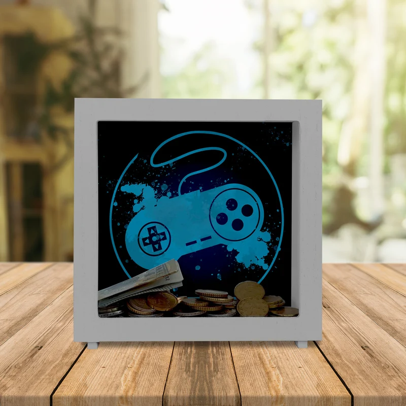 Spardose mit Retrocontroller für Videospieler