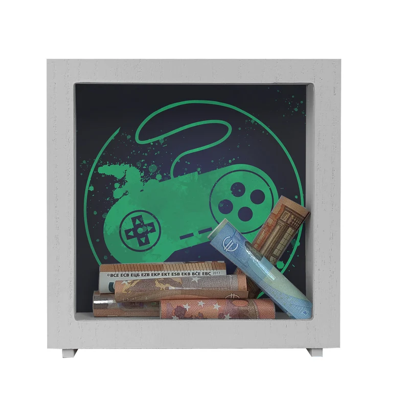 Spardose mit Retrocontroller für Videospieler