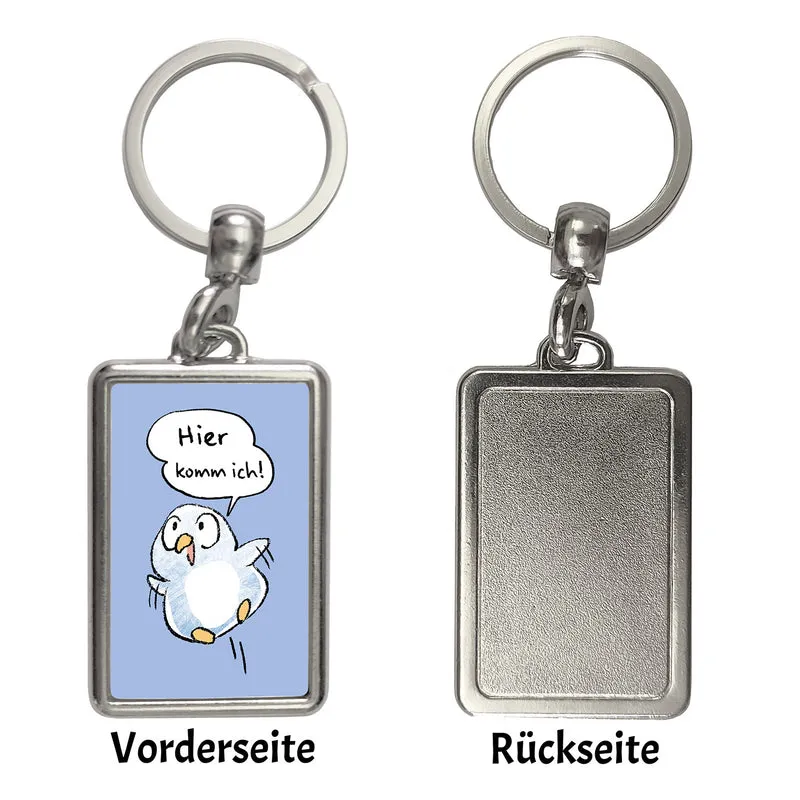 Baby Pinguin Schlüsselanhänger mit Spruch Hier komm ich