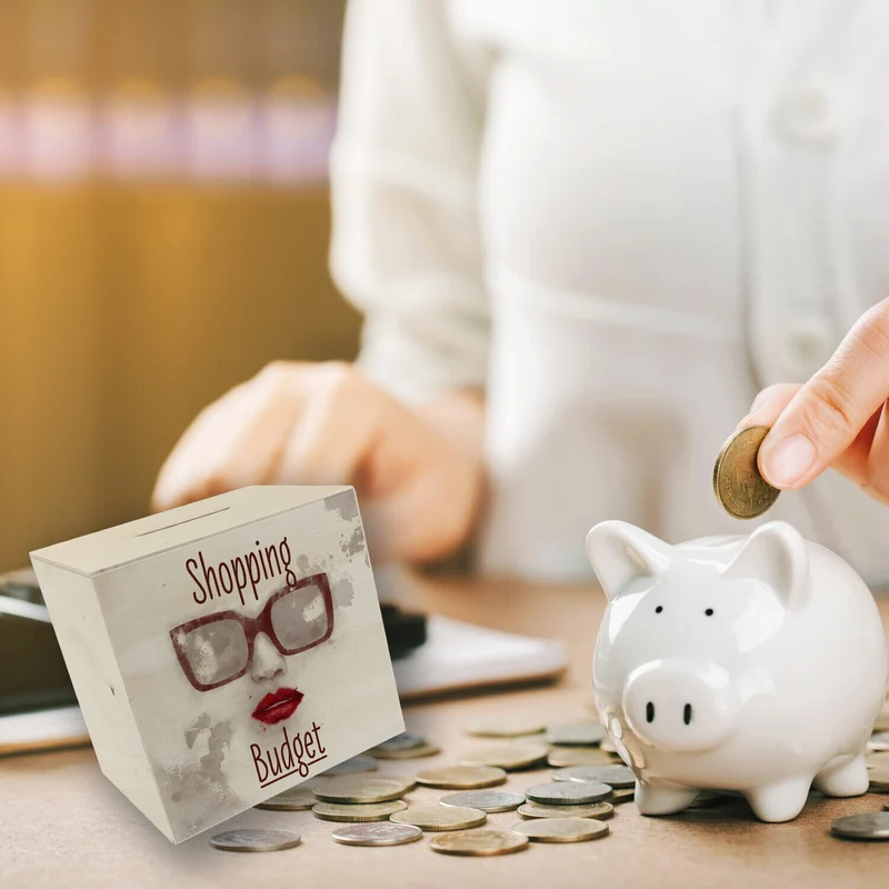 Spardose aus Keramik mit coolem Sonnenbrillenmotiv und Spruch - Shopping Budget