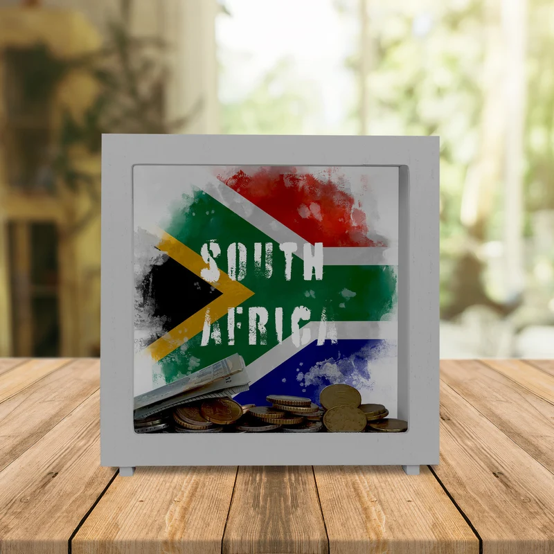 Spardose Südafrika-Flagge im Used Look - Sparschwein für Urlauber