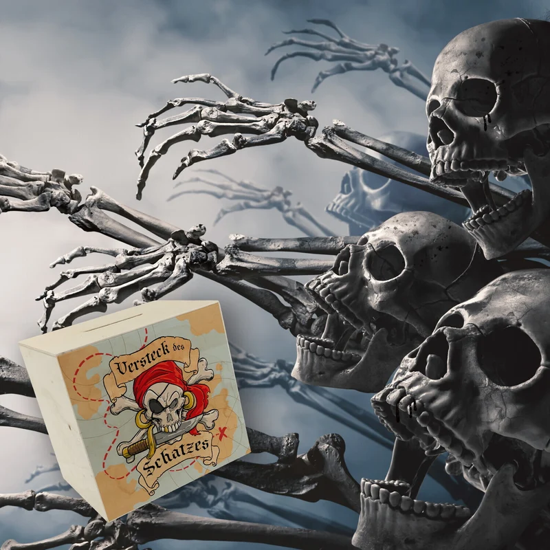 Spardose für Kinder mit Schatzkarte und Totenkopf - Versteck des Schatzes