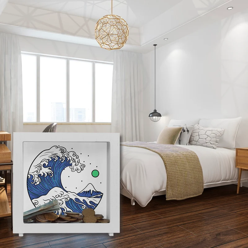 Spardose mit Wellen Motiv - Urlaubskasse aus Keramik mit schönem Meer Design