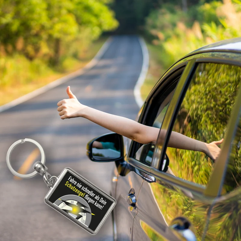 Fahre nie schneller, als dein Schutzengel fliegen kann Schlüsselanhänger