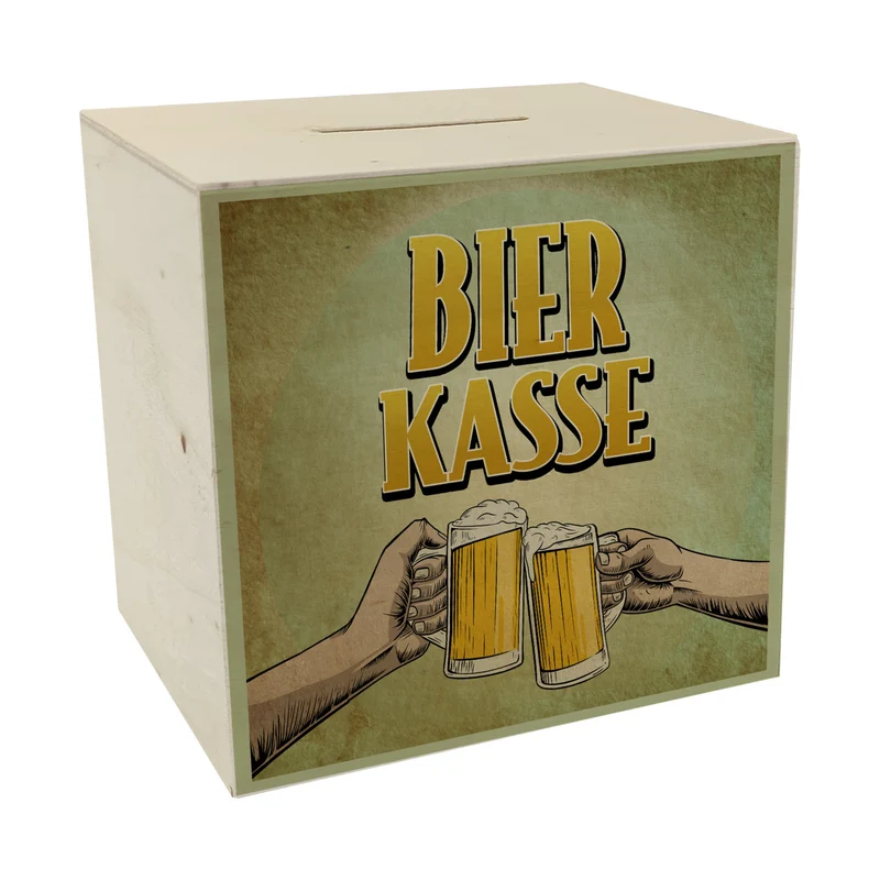 Bierkasse Spardose mit coolem retro Motiv - prostende Bierkrüge für die Hausbar