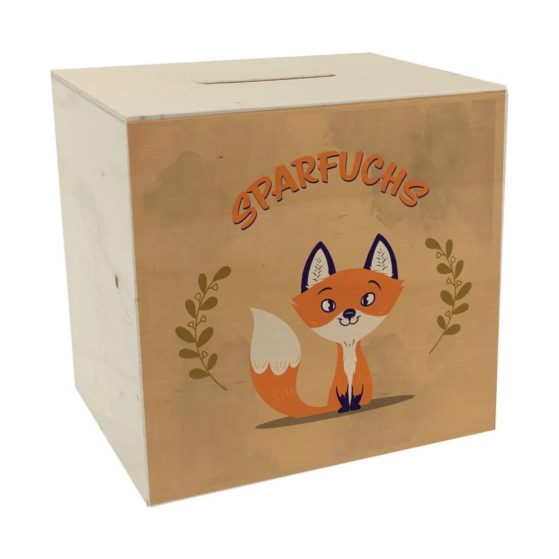 Spardose aus Keramik mit süßem Fuchs Motiv und Spruch - Sparfuchs