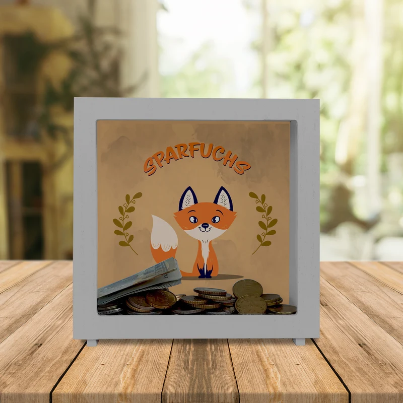 Spardose aus Keramik mit süßem Fuchs Motiv und Spruch - Sparfuchs