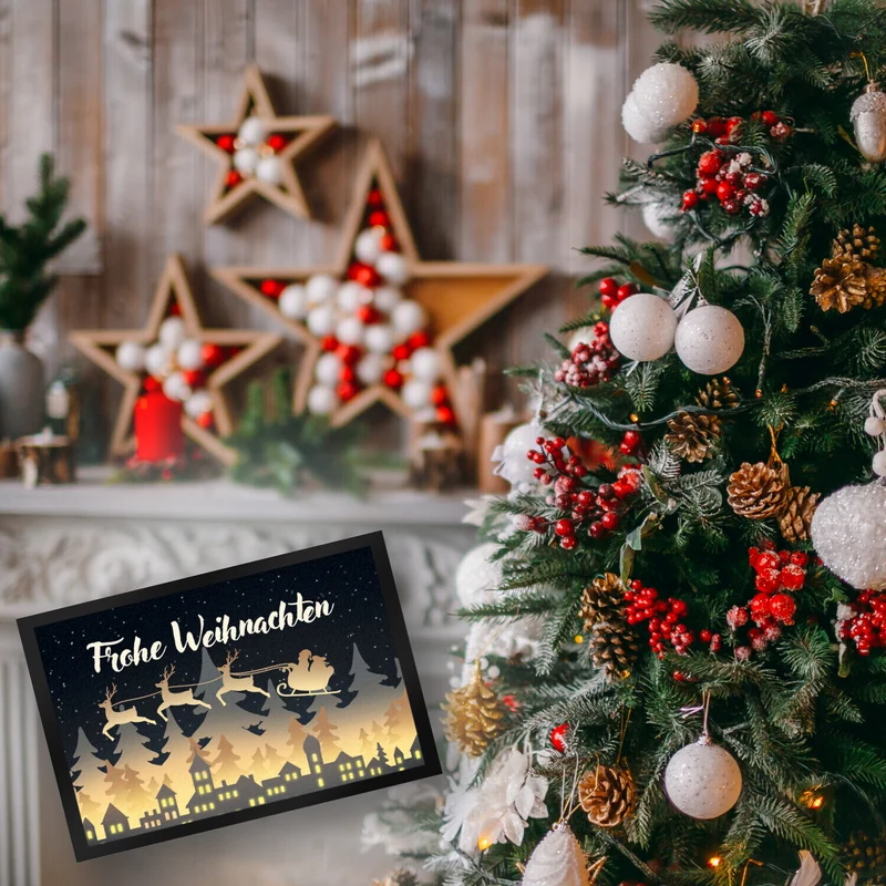Frohe Weihnachten Skyline Fußmatte