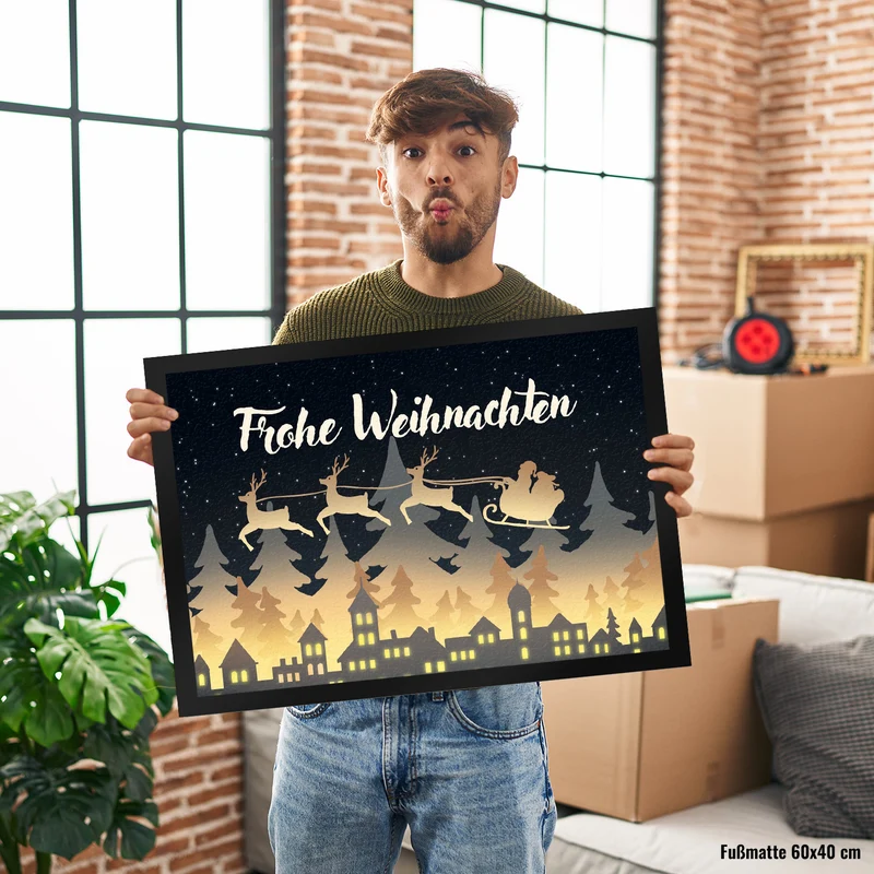 Frohe Weihnachten Skyline Fußmatte