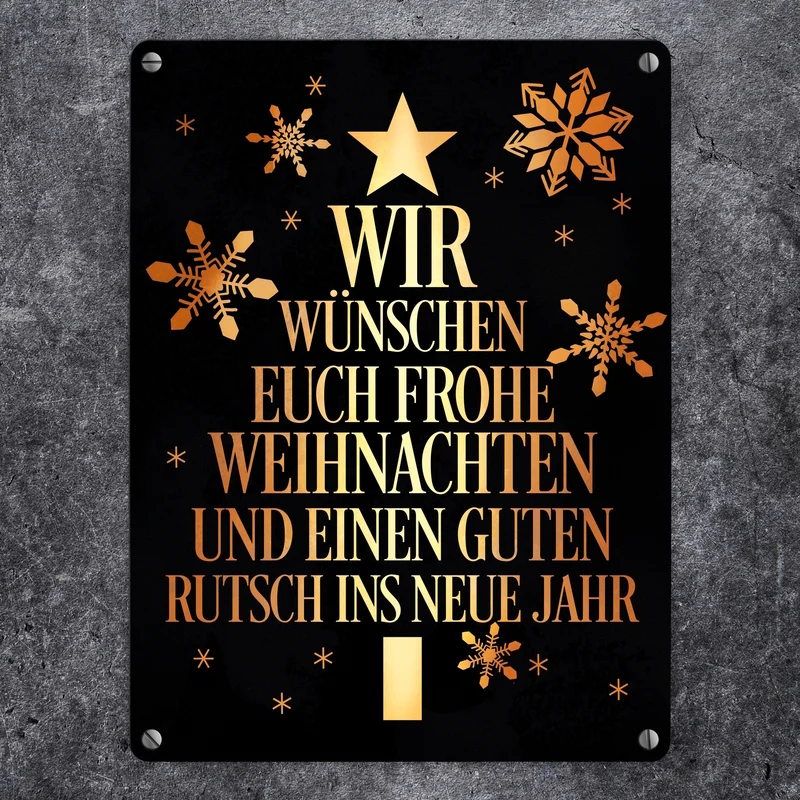Frohe Weihnachten & einen guten Rutsch Christbaum Metallschild