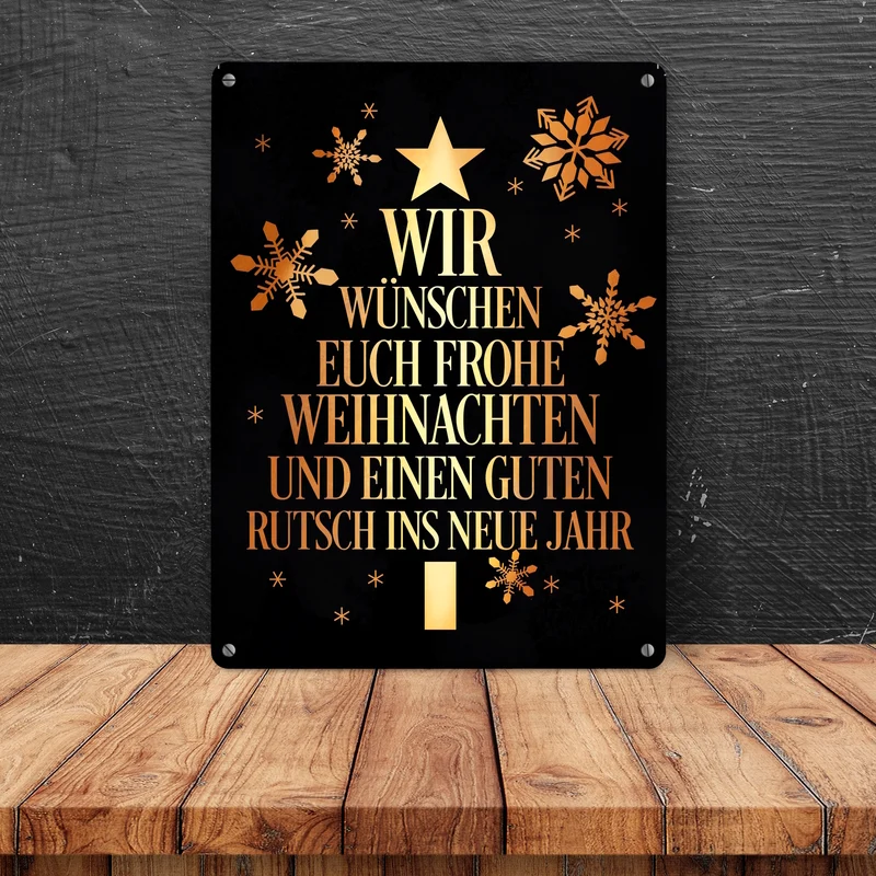 Frohe Weihnachten & einen guten Rutsch Christbaum Metallschild