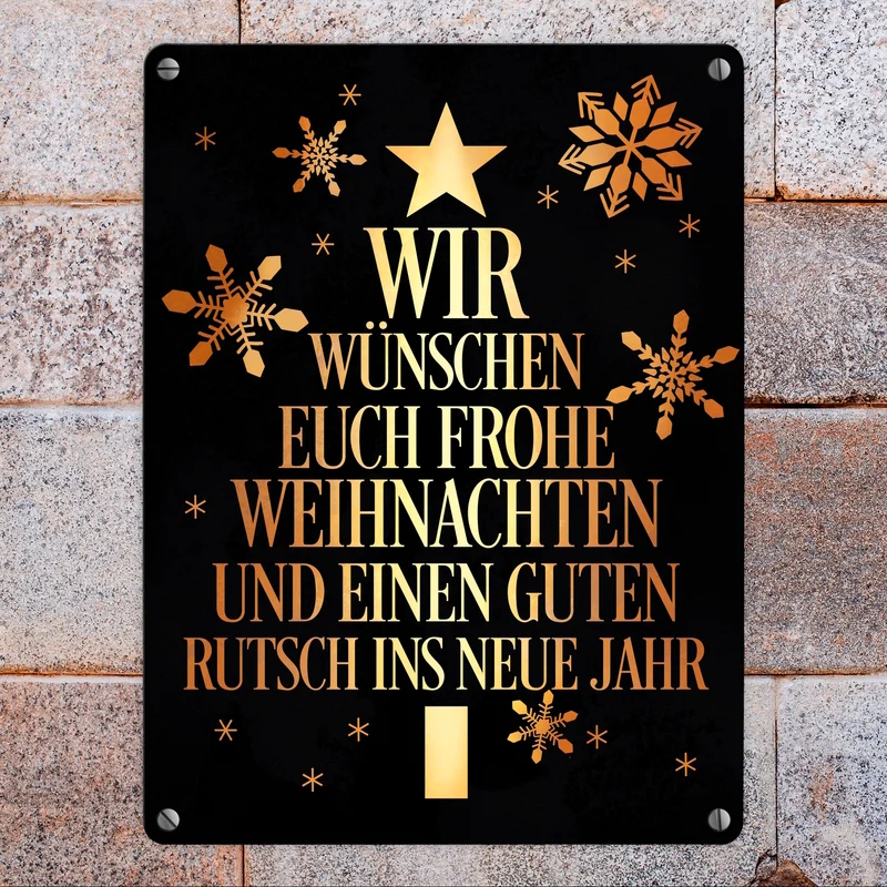 Frohe Weihnachten & einen guten Rutsch Christbaum Metallschild