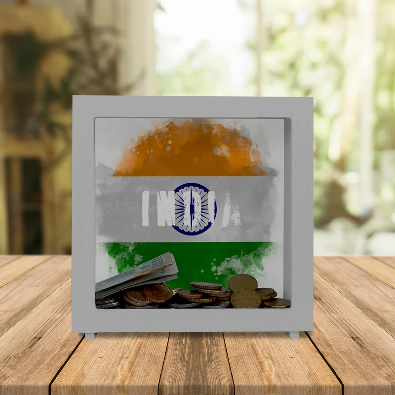 Spardose mit Indien-Flagge im Used Look - Sparschwein für Urlauber