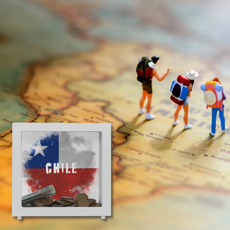 Spardose mit Chile-Flagge im Used Look - Sparschwein für Urlauber
