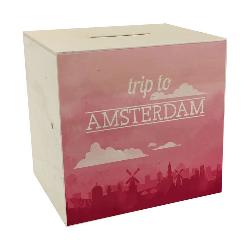 Spardose mit schönem Motiv und Text - Trip to Amsterdam