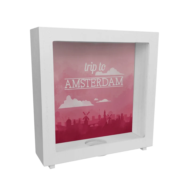 Spardose mit schönem Motiv und Text - Trip to Amsterdam