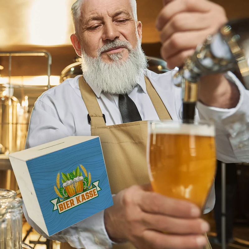Bier Kasse Spardose mit Hopfen und Ähren