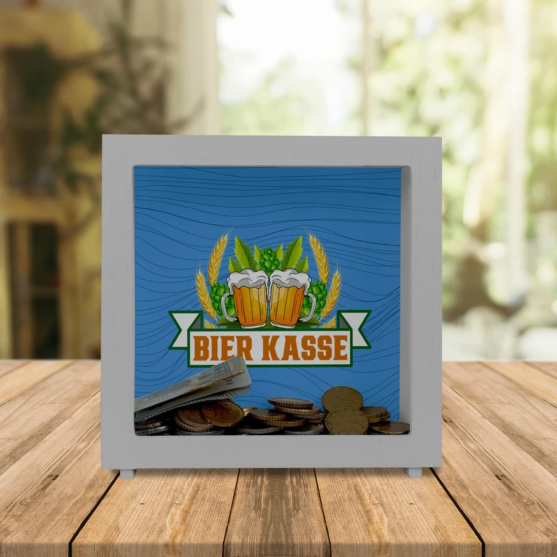 Bier Kasse Spardose mit Hopfen und Ähren