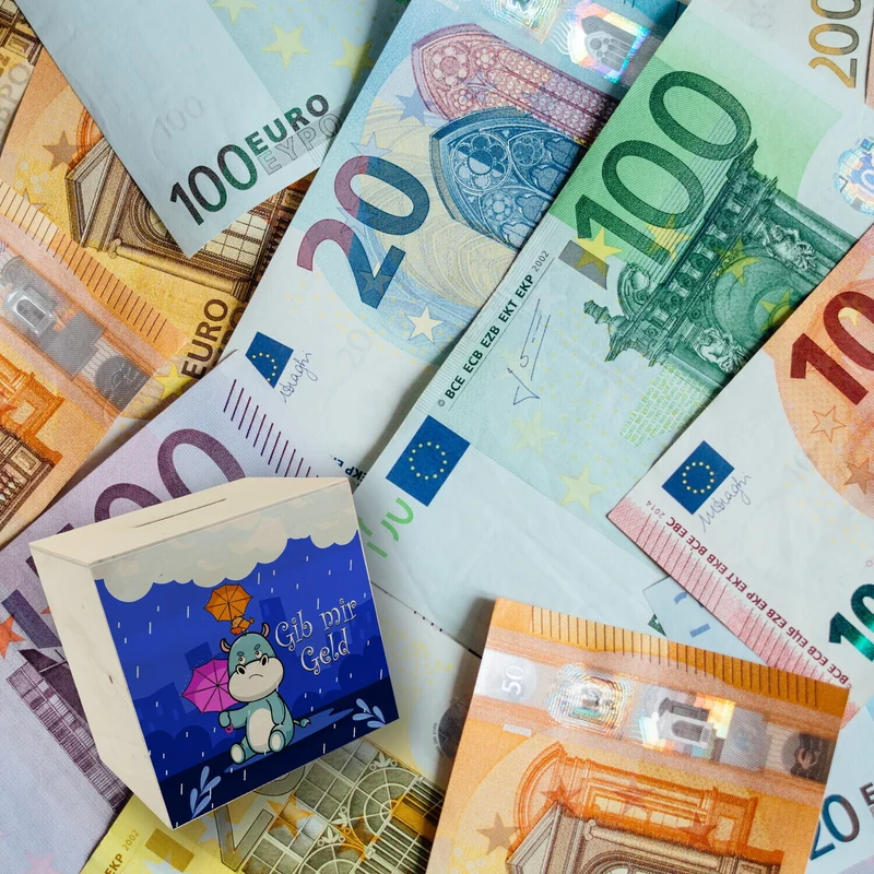 Nilpferd Spardose mit Spruch Gib mir Geld
