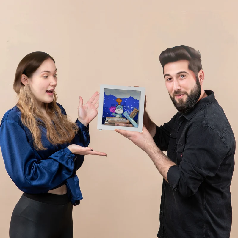 Nilpferd Spardose mit Spruch Gib mir Geld