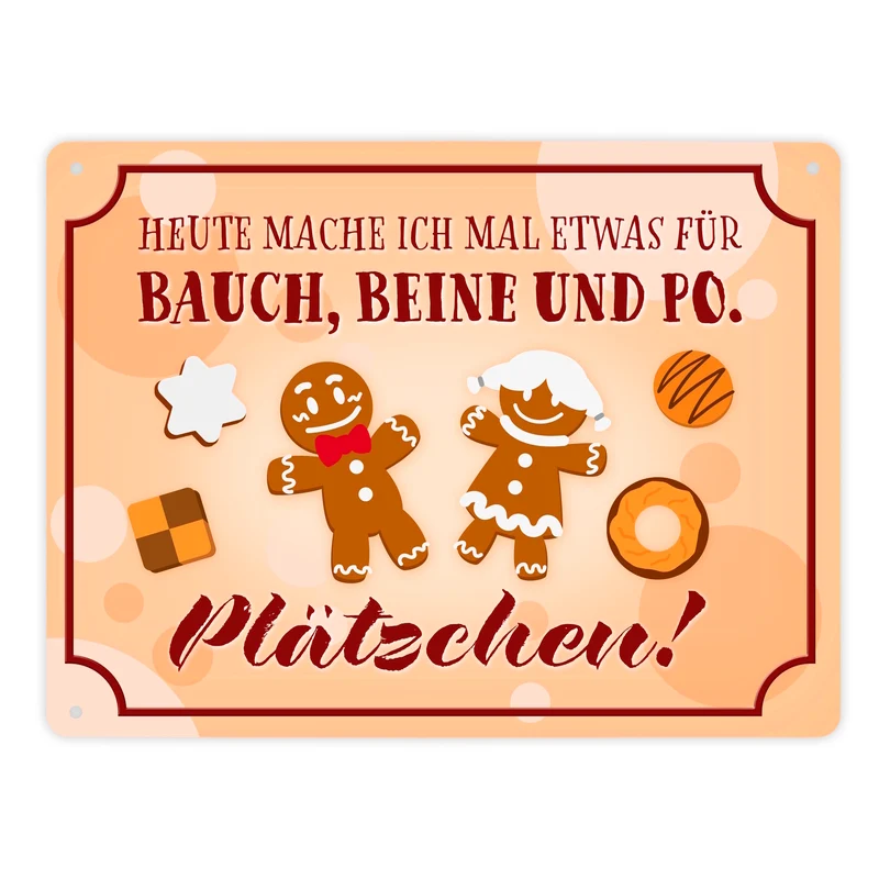 Heute mache ich Plätzchen Metallschild mit Lebkuchenfiguren
