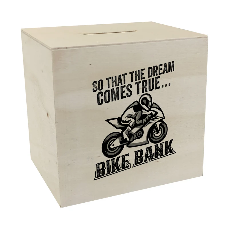 Bike Bank Spardose mit Spruch und Motorrad