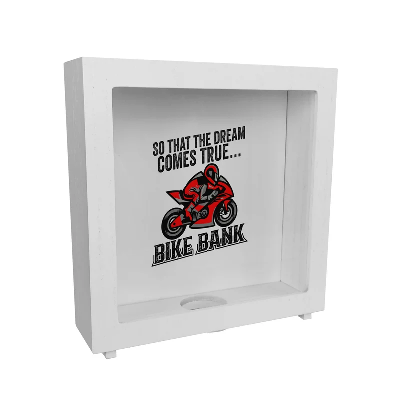 Bike Bank Spardose mit Spruch und Motorrad